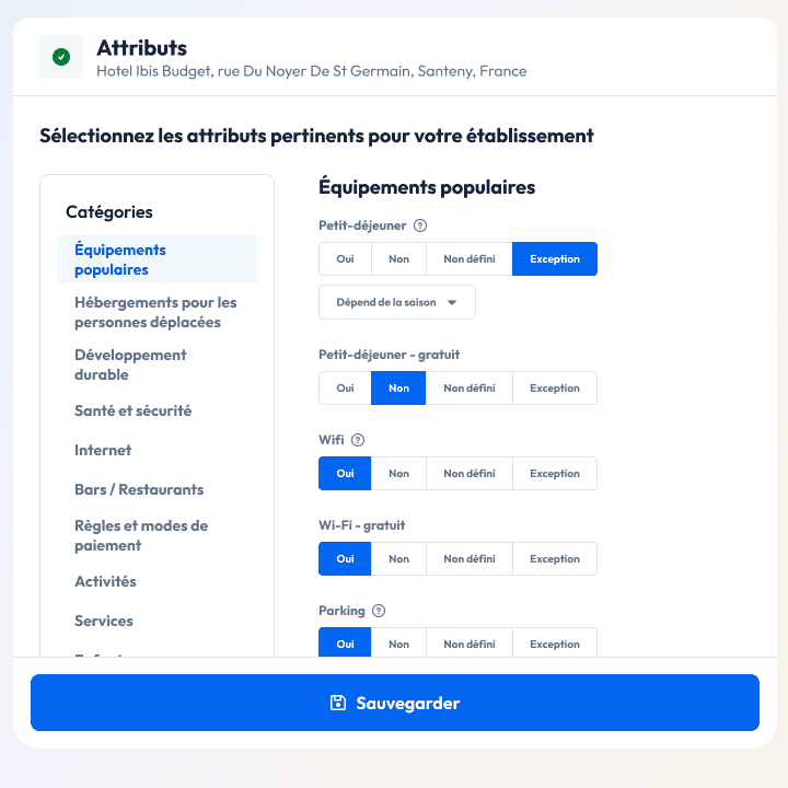 hôtels disponibles sur google